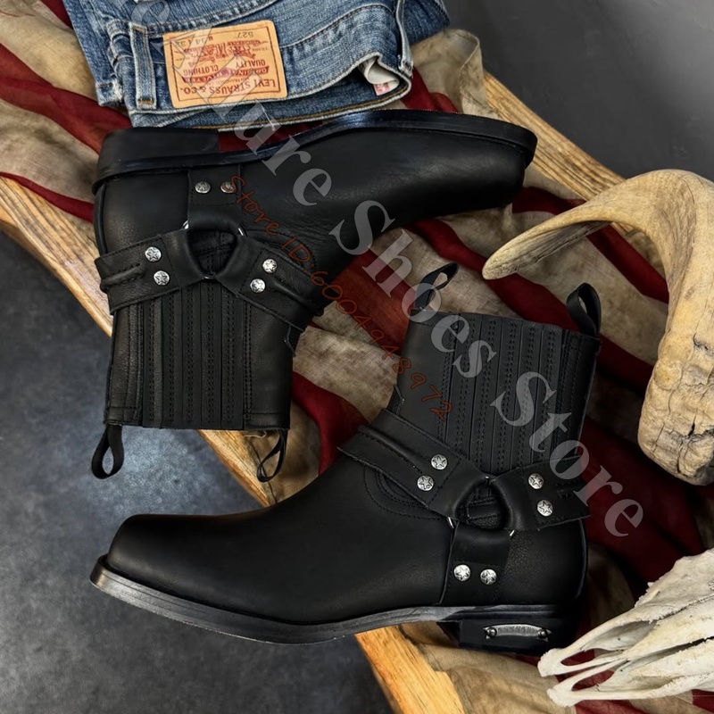Leather Classic Strap - أحذية رجالية كلاسيكية بأسلوب راكبي الدراجات