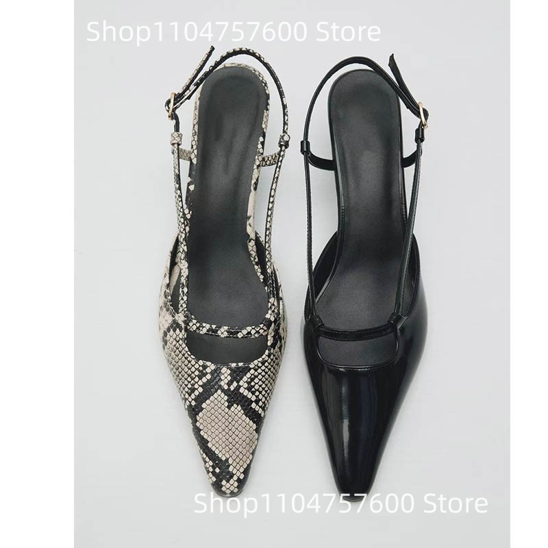 Leather Classic Strap - المرأة Slingback أشار تو كعوب منخفضة